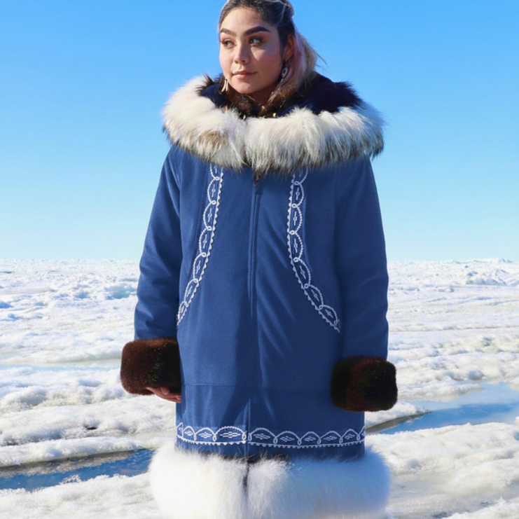 A Line Sunshine Ruff and Wolf Trim  - Parka Denim Blue-a