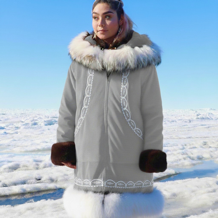 A Line Sunshine Ruff and Wolf Trim  - Parka Gray-a