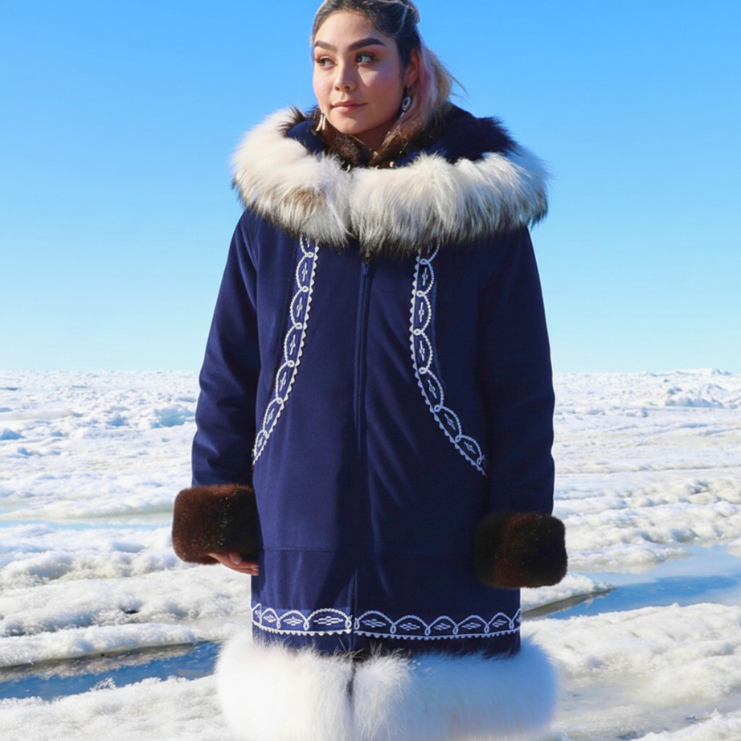 A Line Sunshine Ruff and Wolf Trim  - Parka Navy Blue-a