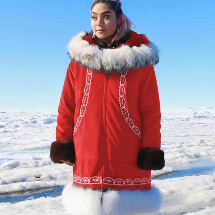 A Line Sunshine Ruff and Wolf Trim  - Parka Red-a